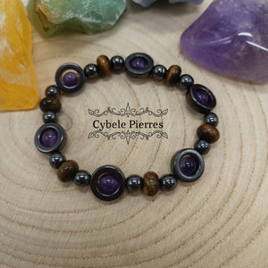 Bracelet Cercle - Améthyste & Oeil de tigre (6mm) - 17cm