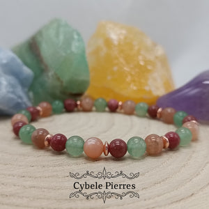 Bracelet Positive attitude  - Thulite, Aventurine verte et Pierre de Soleil  (6mm) - 18cm