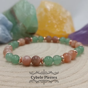 Bracelet Instinctif- Aventurine verte et Pierre de Soleil (6mm ) - 17cm