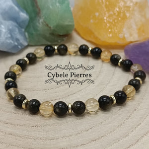 Bracelet Bienheureux -Obsidienne dorée et Citrine ( 6mm )- 18cm