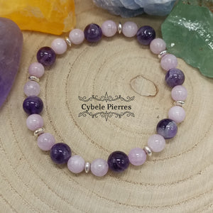 Bracelet Callisto : Kunzite et Améthyste (6 et 8mm) - 18cm