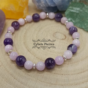 Bracelet Callisto : Kunzite et Améthyste (6 et 8mm) - 18cm