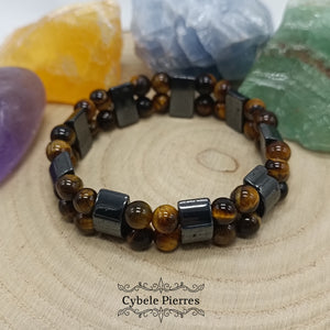 Bracelet Double  - Oeil de tigre et Hematite  (6mm) - 17cm
