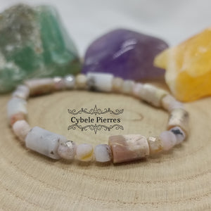 Bracelet Opale Rose (10mm et 4mm) - 18cm