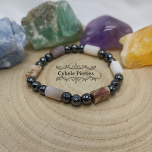 Bracelet Tendresse et Renaissance - Opale rose et Hématite (6, 8 et 10mm) - 17cm