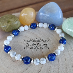 Bracelet Conquête - Lapis-Lazuli et Howlite  (6mm et 8mm) - 18cm