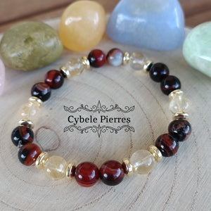Bracelet "A toute épreuve"  - Sardonyx et Citrine (8mm) - 17cm [🔥Dernier exemplaire!]