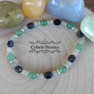 Bracelet Initiation - Iolite (Cordiérite), Jade verte et Aventurine verte (3mm et 6mm) - 18cm