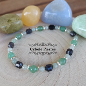 Bracelet Initiation - Iolite (Cordiérite), Jade verte et Aventurine verte (3mm et 6mm) - 18cm