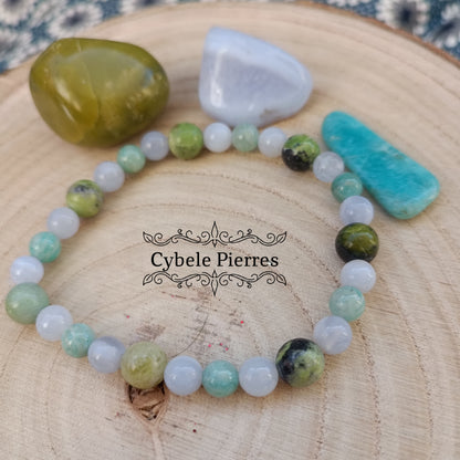 Bracelet "Je suis Zen" - Opale verte, Calcédoine et Amazonite -  (6 et 8mm) - 18cm