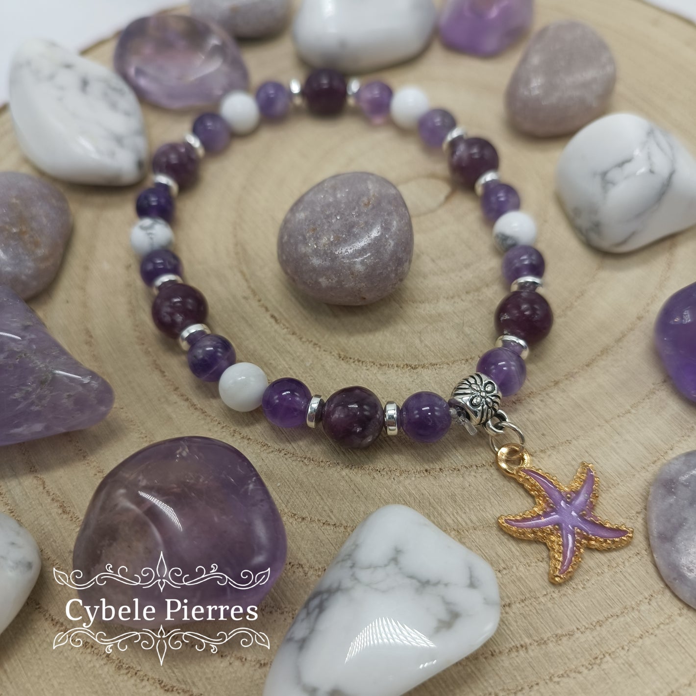 Bracelet Summer  - Howlite, Améthyste et Lépidolite (6 et 8mm) - 18cm