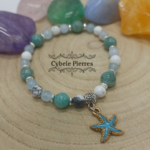 Bracelet Summer  - Howlite, Aigue-marine et Amazonite (6 et 8 mm) - 18cm