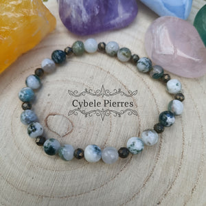Bracelet Epanouir - Agate Arbre et Pyrite (3mm et 6mm) -  17cm