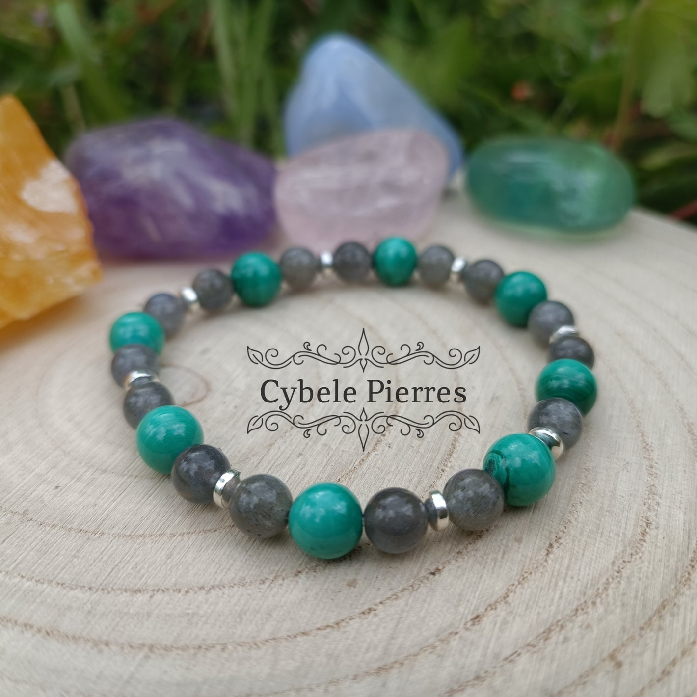 Bracelet Energie  - Labradorite et Malachite (6mm et 8mm) - 18cm