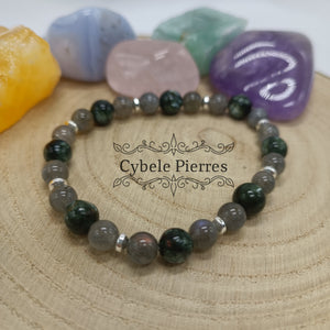 Bracelet Félicité : Séraphinite et Labradorite (6 et 8mm) - 18cm