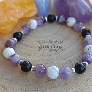 Bracelet Terre Mère - Opale, Howlite et Améthyste (8mm) - 18cm