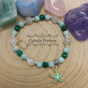 Bracelet "Summer" vert - Pierre de lune blanche, Amazonite et Malachite (8mm et 6mm) - 18cm