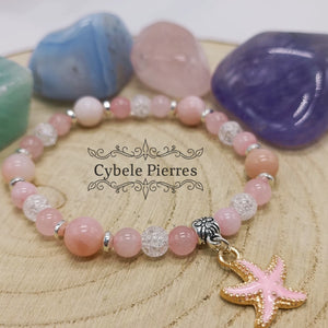Bracelet "Summer" Rose- Opale rose, Cristal de roche craquelé et Quartz rose (8mm et 6mm) - 17cm