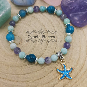 Bracelet "Summer" Bleu- Apatite bleue, Améthyste et Amazonite (8mm et 6mm) - 18cm