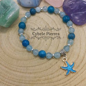 Bracelet "Summer" Bleu- Apatite bleue et Aigue-marine (8mm et 6mm) - 18cm