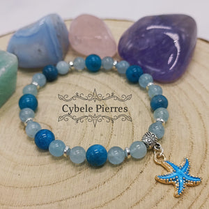 Bracelet "Summer" Bleu- Apatite bleue et Aigue-marine (8mm et 6mm) - 18cm