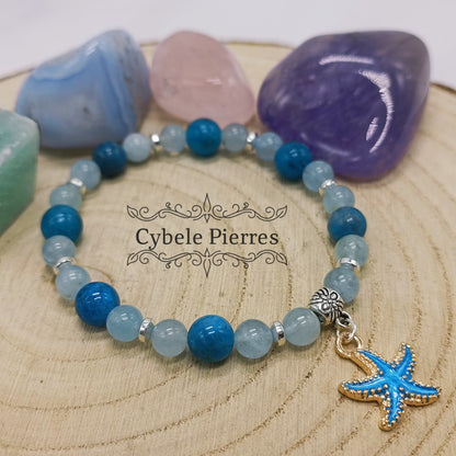 Bracelet "Summer" Bleu- Apatite bleue et Aigue-marine (8mm et 6mm) - 18cm