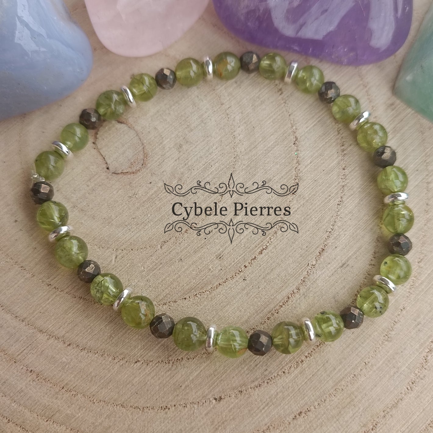 Bracelet Entrain -Pyrite et  Péridot (4 et 3mm) - 17cm
