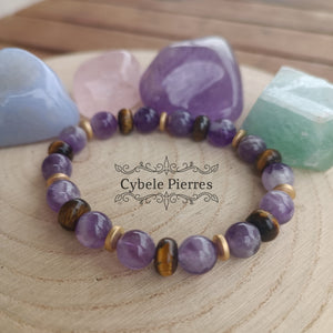 Bracelet Richesse - Améthyste & Oeil de tigre (8mm) - 18cm