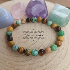 Bracelet Crumble - Variscite, Jaspe Mookaite et Oeil de tigre (8mm) - 19cm