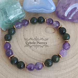 Bracelet Compétence - Améthyste et Serpentine (8mm) - 19cm