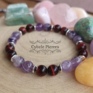 Bracelet Protection et Evolution - Oeil de taureau & Améthyste (8mm) - 18cm [🔥Dernier exemplaire!]