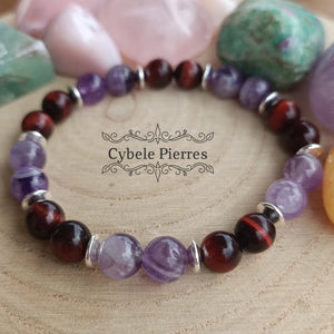 Bracelet Protection et Evolution - Oeil de taureau & Améthyste (8mm) - 18cm [🔥Dernier exemplaire!]