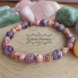 Bracelet Tradition- Rhodochrosite et Améthyste (6mm) - 18cm