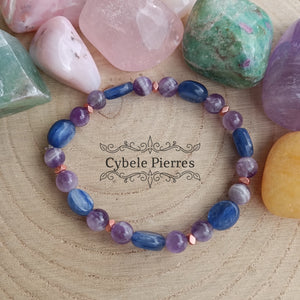 Bracelet Résistance mentale : Cyanite et Améthyste facetté (6mm) - 17cm