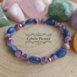 Bracelet Résistance mentale : Cyanite et Améthyste facetté (6mm) - 17cm