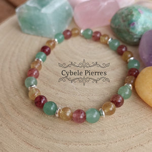 Bracelet Aufaniae - Apatite jaune, Aventurine verte et rouge (6mm) - 18cm