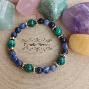 Bracelet  perception - Sodalite et Malachite (6 et 8mm) - 17cm