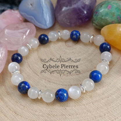 Bracelet Abysse - Lapis-Lazuli et Pierre de lune blanche (8mm) - 19cm