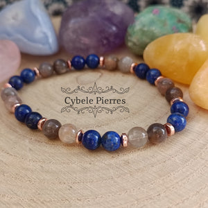 Bracelet Sagesse - Lapis-Lazuli et Pierre de lune (6mm) - 18cm