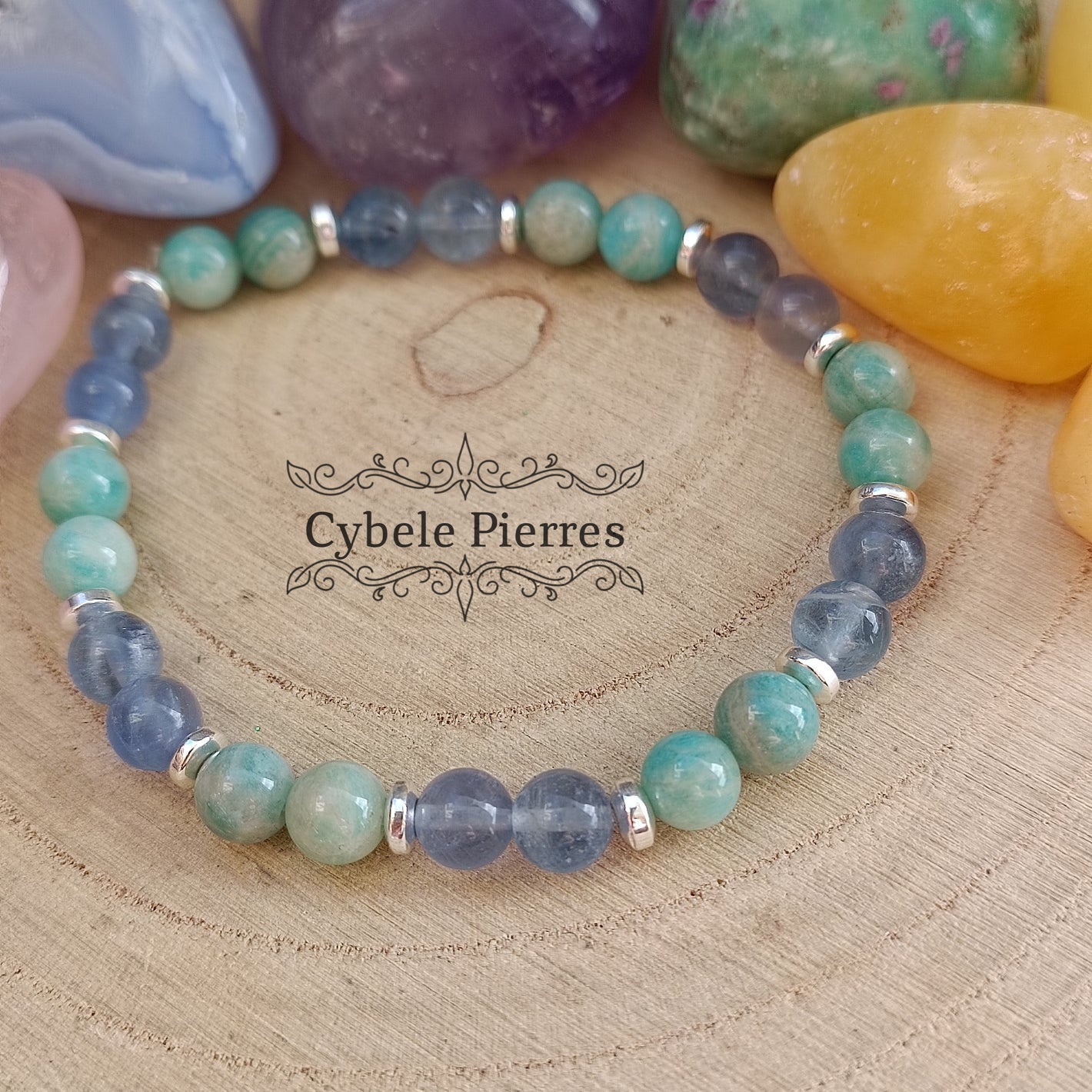 Bracelet Hivernal - Amazonite et Fluorine bleue (6mm) - 17cm