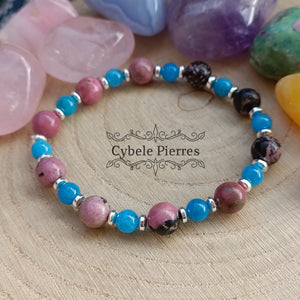 Bracelet Tendresse et équilibre - Apatite bleue et Rhodonite (6 et 8mm) -18cm