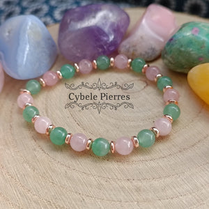 Bracelet Compassion - Quartz rose & Aventurine verte (6mm) 17cm