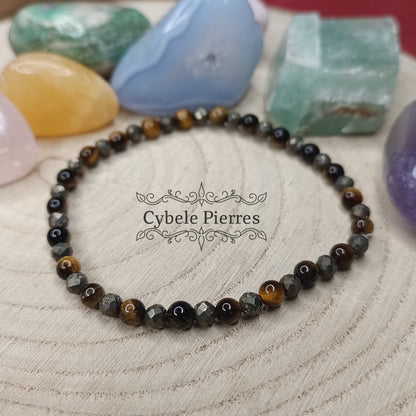 Bracelet Fortune -Oeil de tigre et Pyrite facettée (4mm) - 18cm [🔥Dernier exemplaire!]