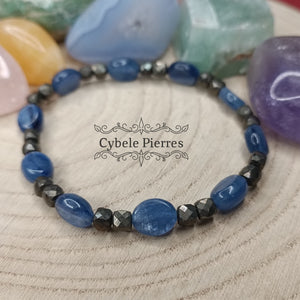 Bracelet Raison -  Cyanite et Pyrite carrée facettée (6 et 8mm) - 18cm