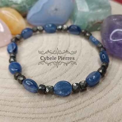 Bracelet Raison -  Cyanite et Pyrite carrée facettée (6 et 8mm) - 18cm