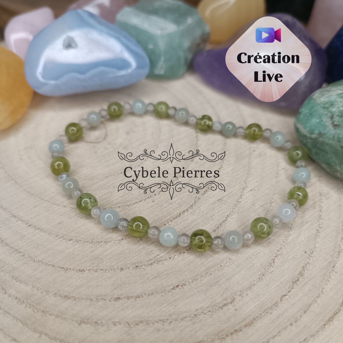 Bracelet "L'éveil" - Péridot, Labradorite et Jade Vert (3mm et 4mm) - 18cm