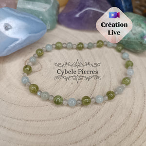 Bracelet "L'éveil" - Péridot, Labradorite et Jade Vert (3mm et 4mm) - 18cm