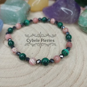 Bracelet "Saut dans l'inconnu" - Malachite et Rhodochrosite (6mm) - 18cm