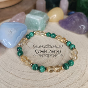 Bracelet En forme - Malachite et Citrine - (6mm) - 18cm