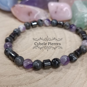 Bracelet Réconfort et compréhension- Améthyste et Larvikite (6mm) - 17cm